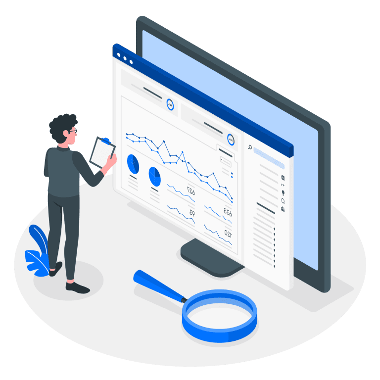 Une personnes en train d'analyser le référencement d'un site web, cela symbolise nos compétences