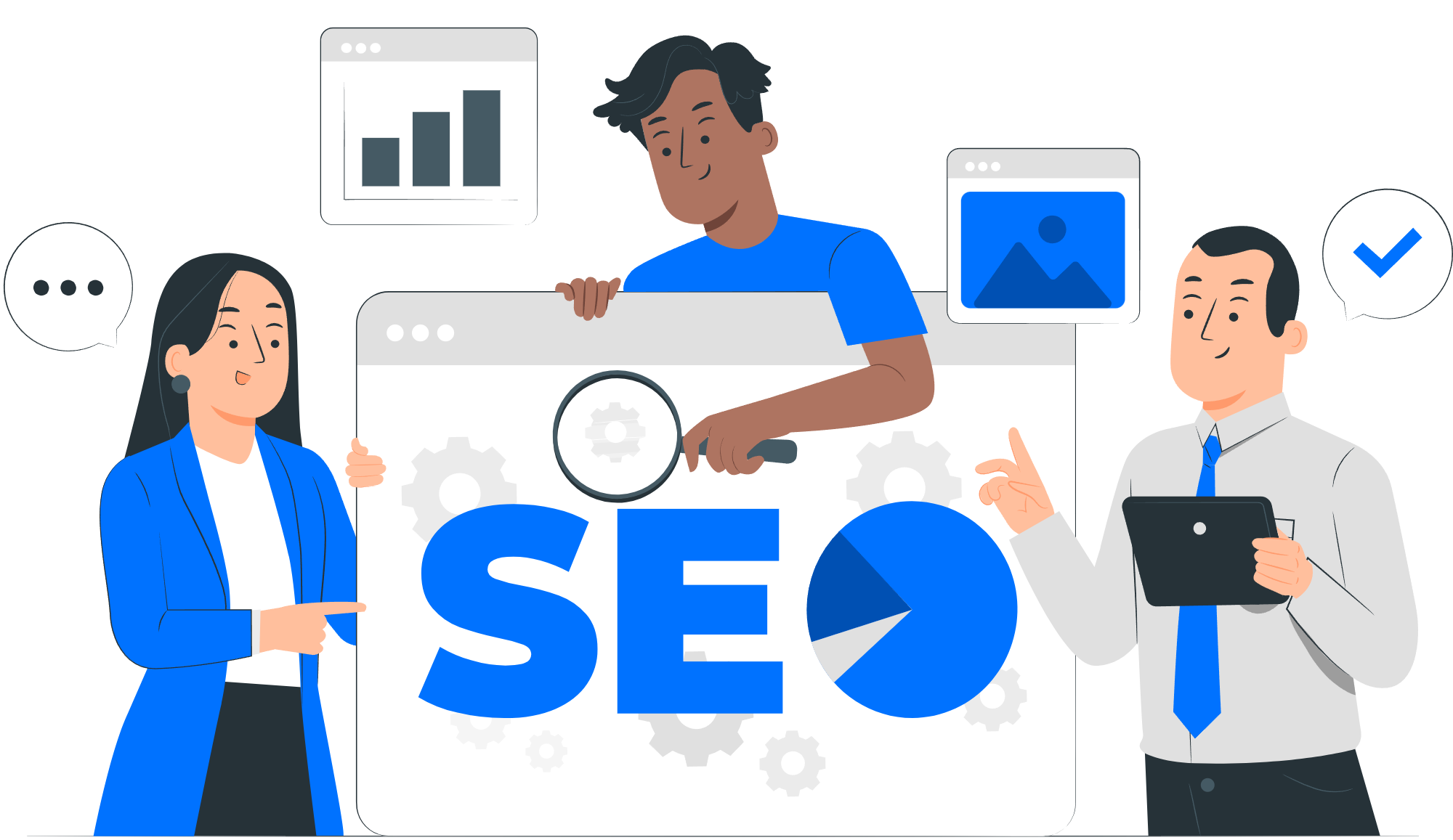 Une équipe qui travaille sur le seo d'un site web, symbolisant notre capacité à améliorer le référencement de site web