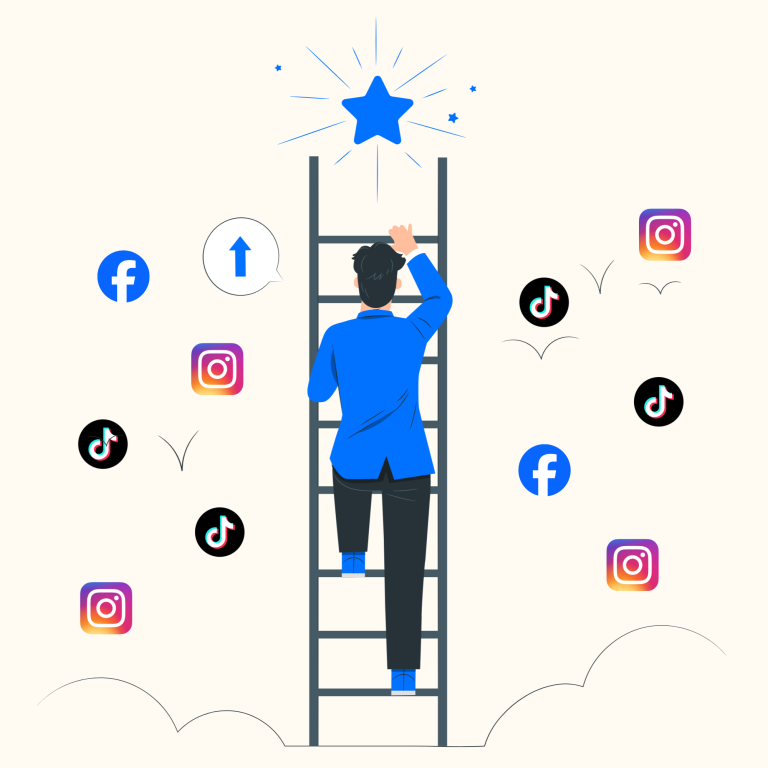 Une personne qui grimpe à une échelle, pour symboliser le fait qui nous emmènerons nos clients aux sommet des réseaux sociaux.
